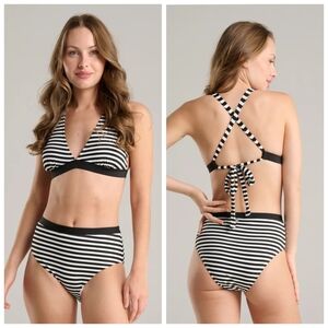 Quintsoul Striped "Lean on Me" Highrise Tie Back Bikini Set NWOT